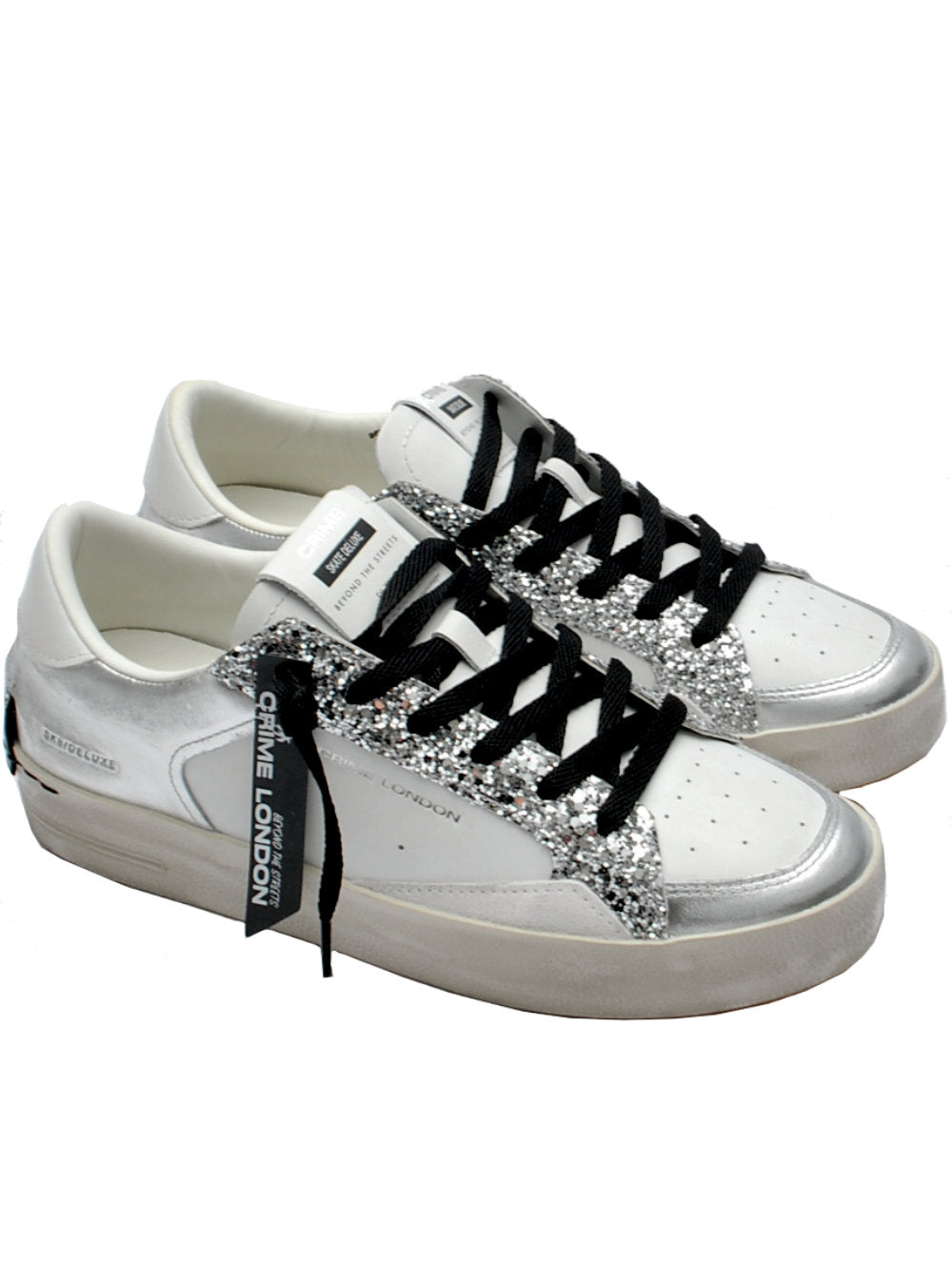 Sneakers Donna Crime London SK8 Deluxe Bianco/Argento Glitter 26102 PE25 - Calzature Nucca - San Bonifacio