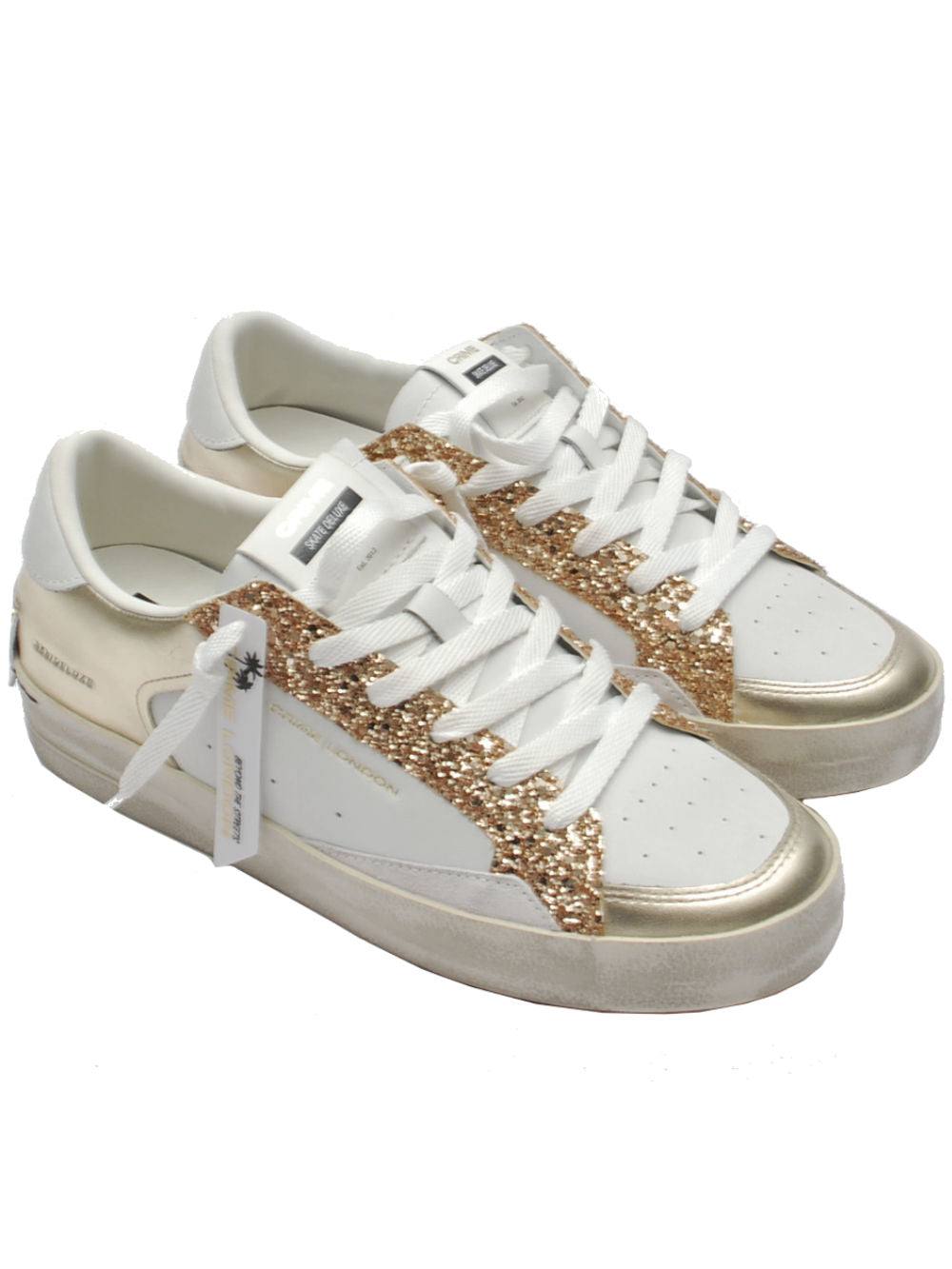 Sneakers Donna Crime London SK8 Deluxe Bianco/Oro Glitter 27107 PE25 - Calzature Nucca - San Bonifacio