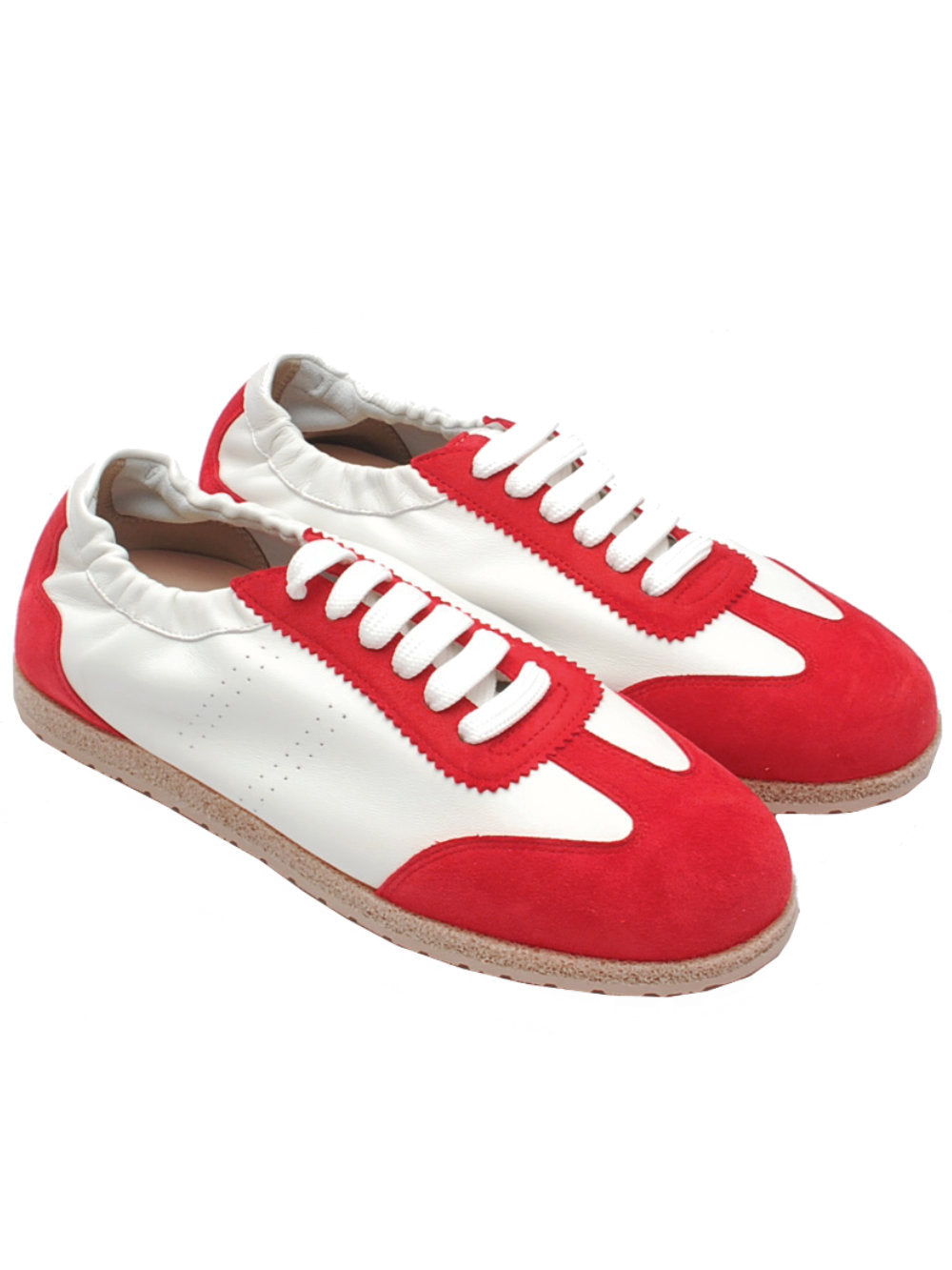 Sneakers Donna Lara Manni 1003 Nappa Bianca Camoscio Rosso Pe25- Calzature Nucca