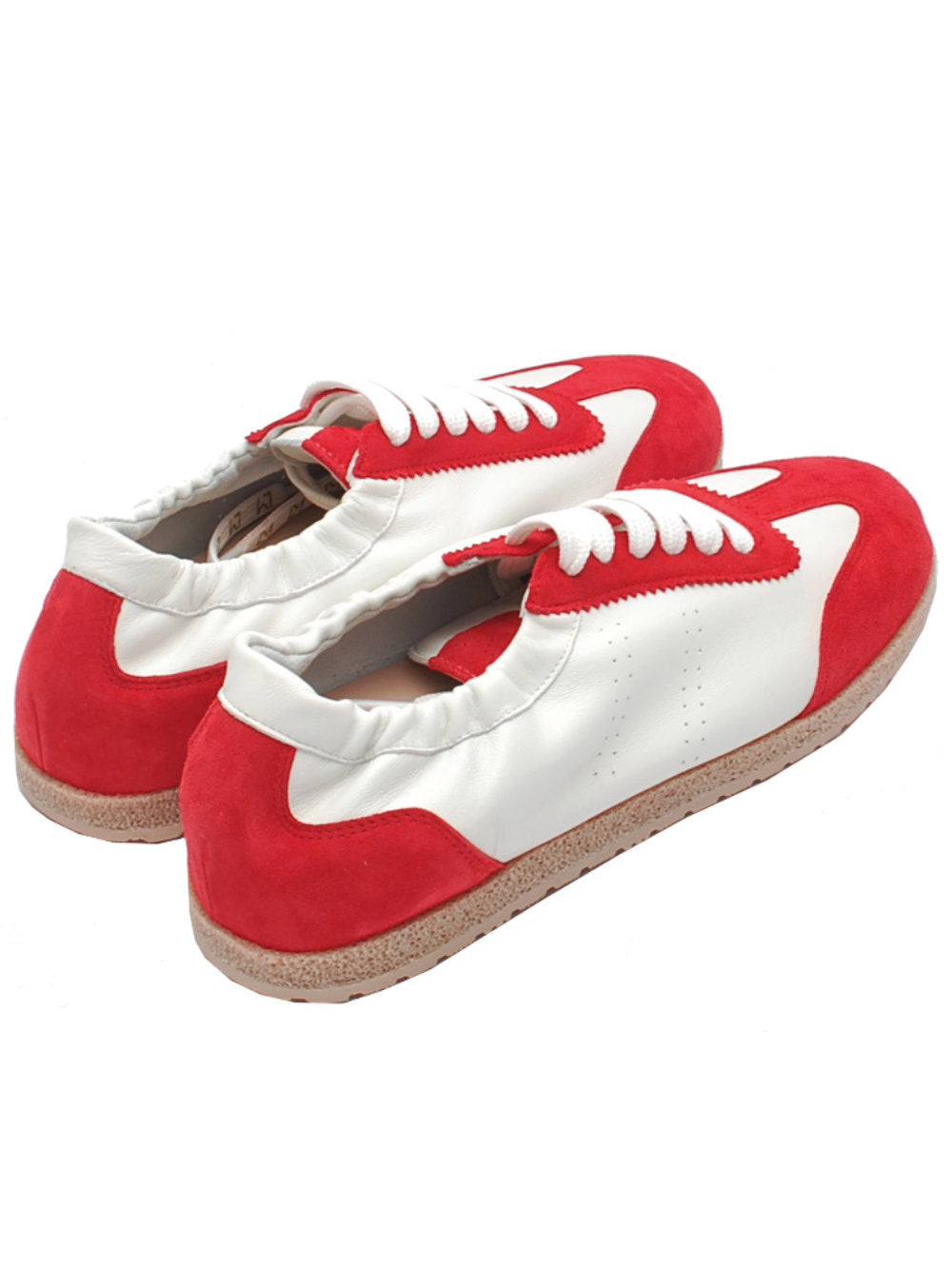 Sneakers Donna Lara Manni 1003 Nappa Bianca Camoscio Rosso Pe25- Calzature Nucca