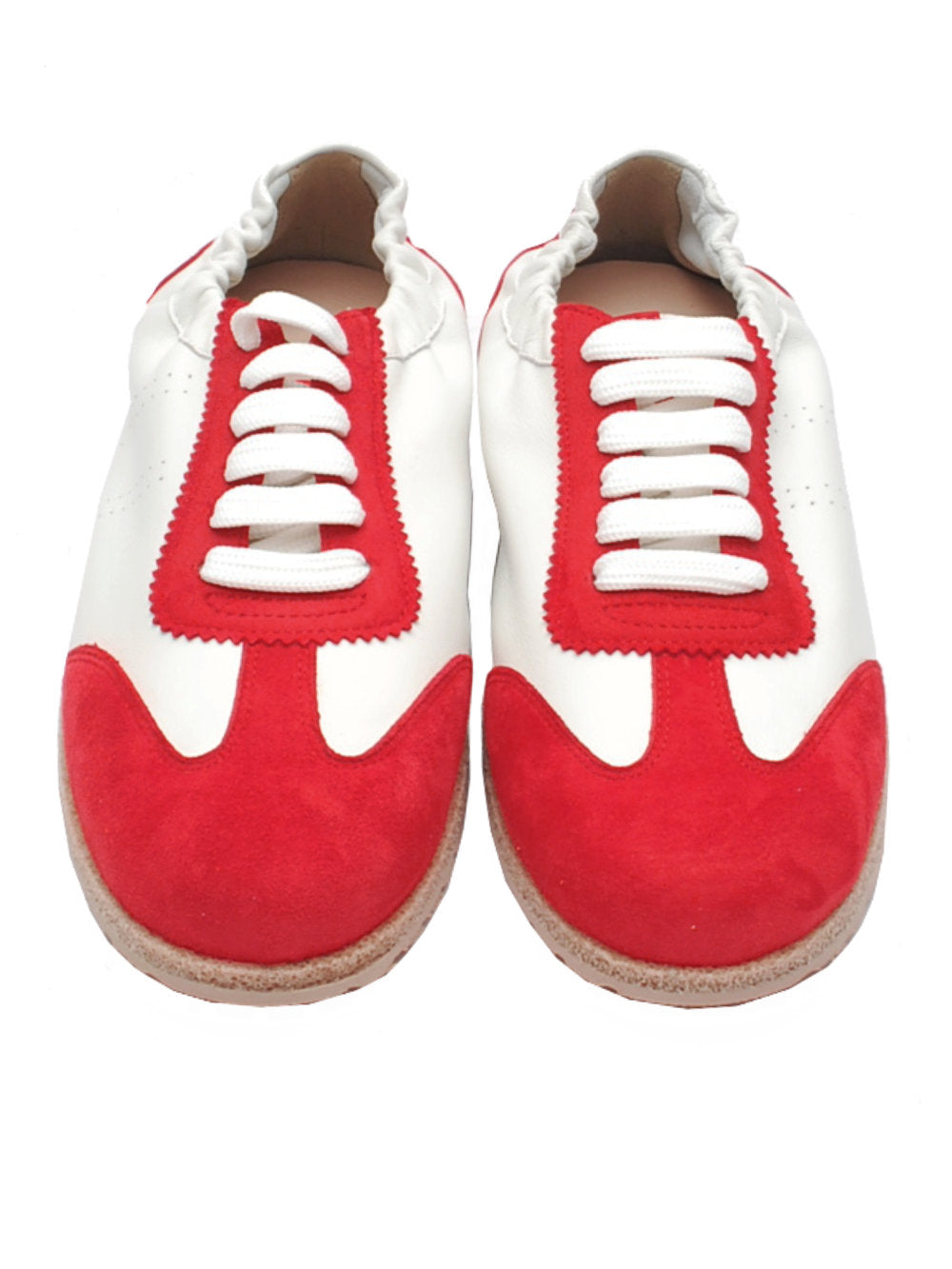 Sneakers Donna Lara Manni 1003 Nappa Bianca Camoscio Rosso Pe25- Calzature Nucca