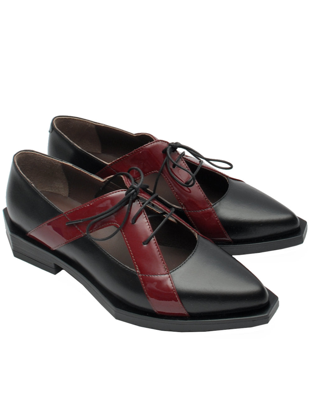Scarpa Donna Le Bohemien G19 - Vitello Nero e Vernice Bordeaux Ai25 - Calzature Nucca