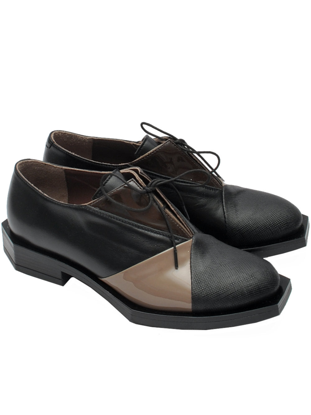 Francesina Donna Le Bohemien K34 - Vitello Nero e Vernice Taupe e Moro Ai25 - Calzature Nucca