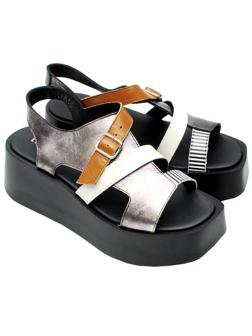 Sandalo Zeppa Donna Le Bohémien ZE14 Argento Latte Nero Pe26