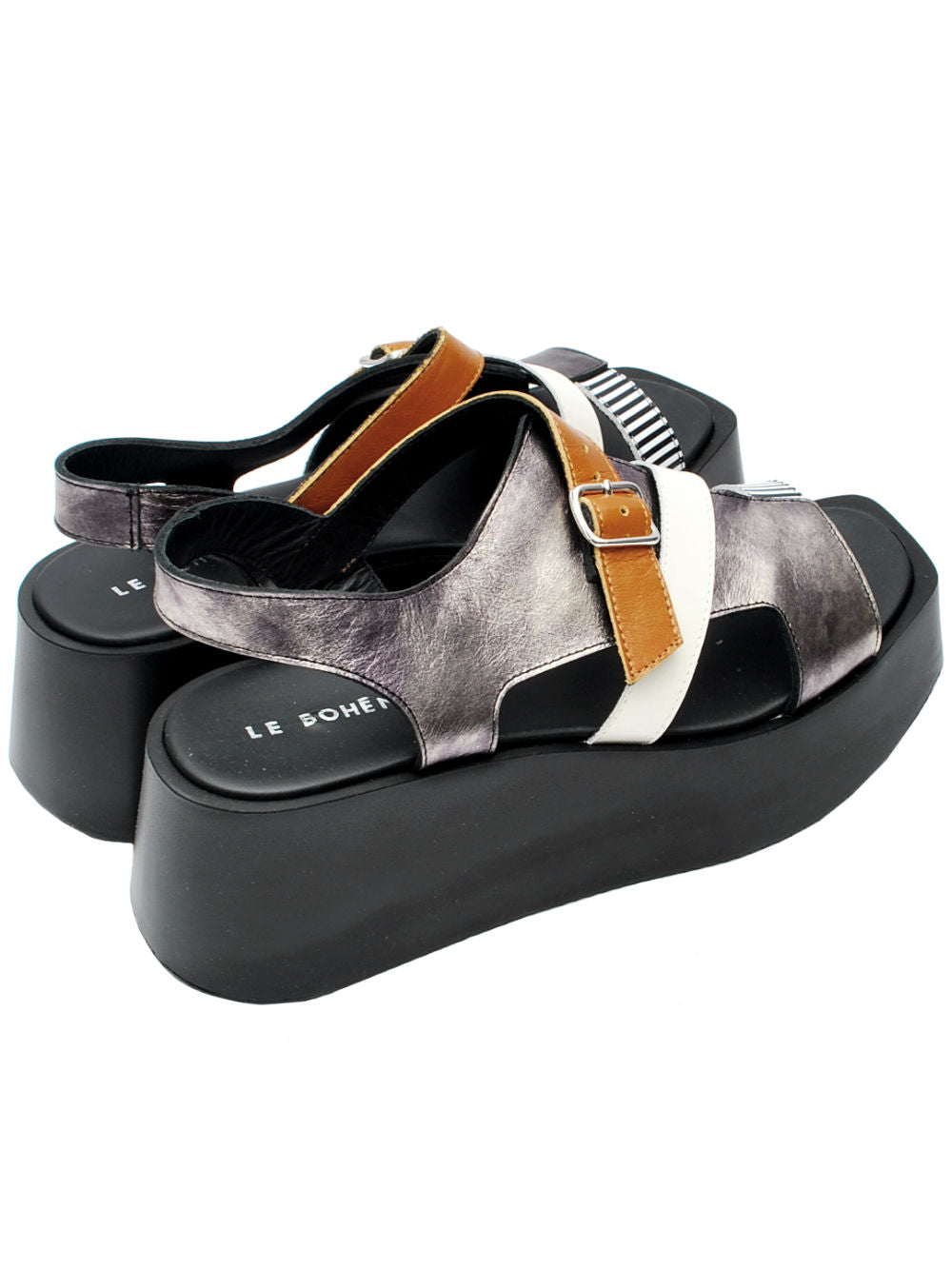 Sandalo Zeppa Donna Le Bohémien ZE14 Argento Latte Nero Pe26