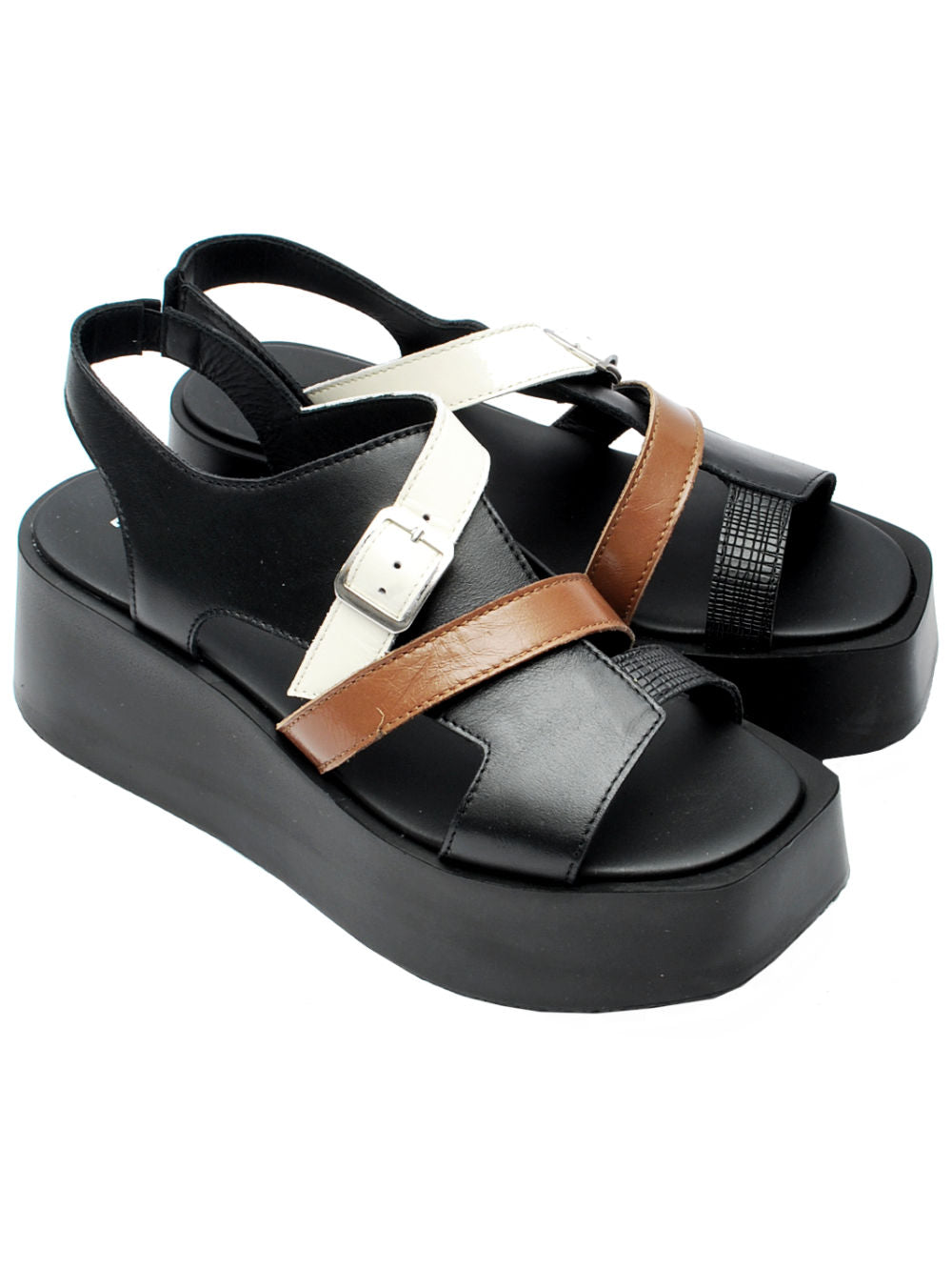 Sandalo Zeppa Donna Le Bohémien ZE14 Nero Latte Cuoio Pe26