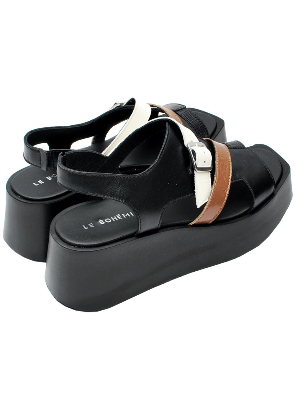 Sandalo Zeppa Donna Le Bohémien ZE14 Nero Latte Cuoio Pe26