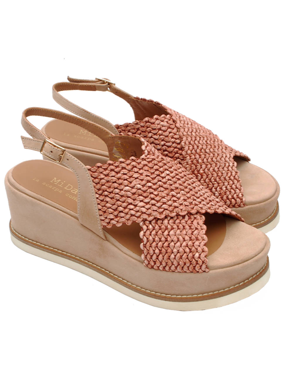 Sandalo Midare 2203 Vitello Camoscio e Rafia Nude Pe26
