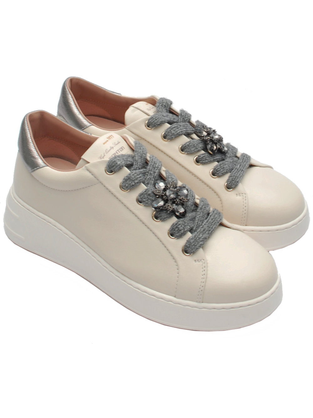 Sneakers Donna Stokton 223D Nappa Panna con Gioielli Ai25- Calzature Nucca