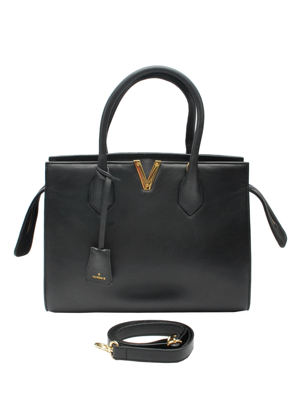 Borsa Donna Via Roma 15 - VR1001 Nera con V Dorata Ai25 - Calzature Nucca