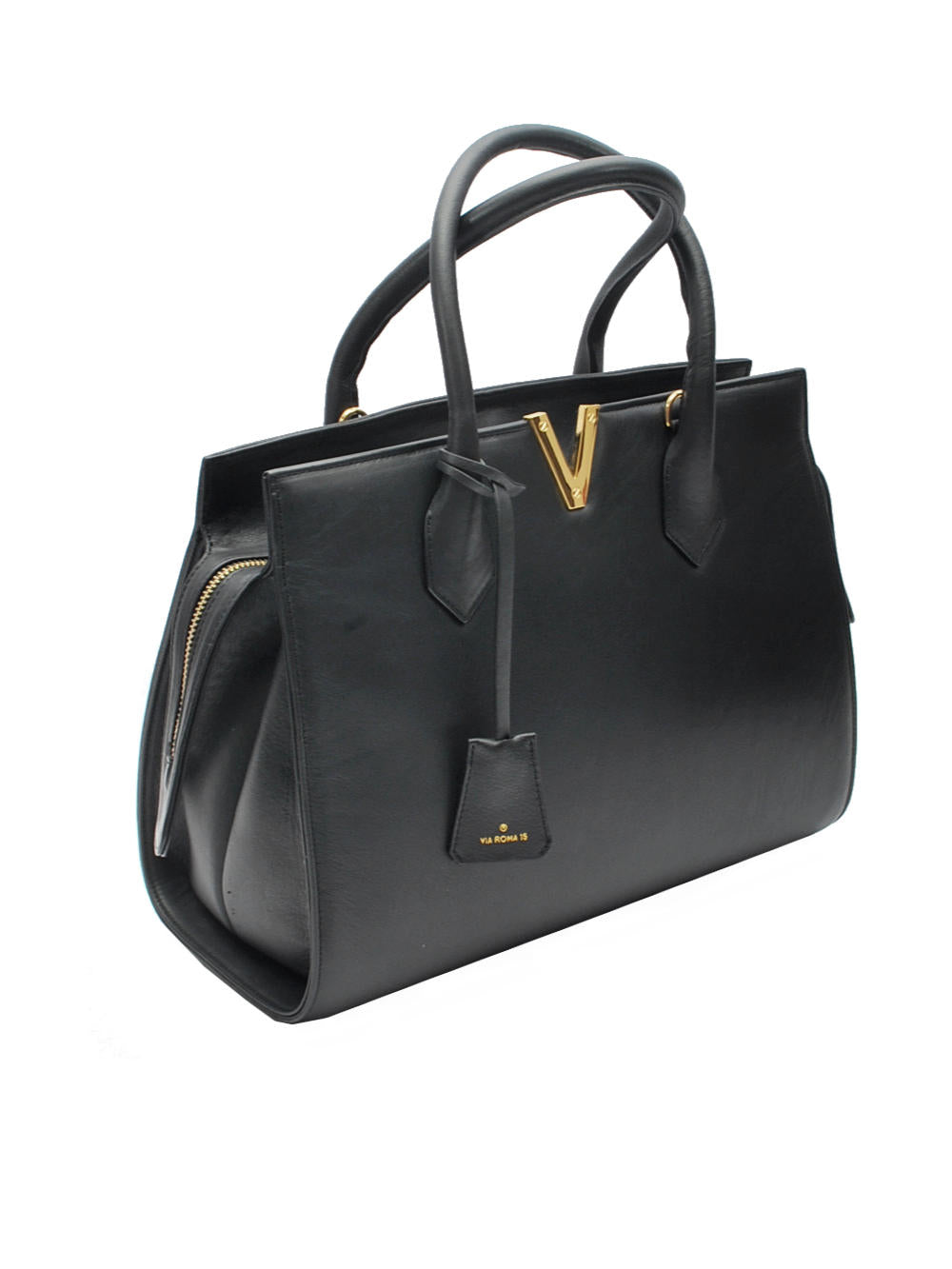 Borsa Donna Via Roma 15 - VR1001 Nera con V Dorata Ai25 - Calzature Nucca