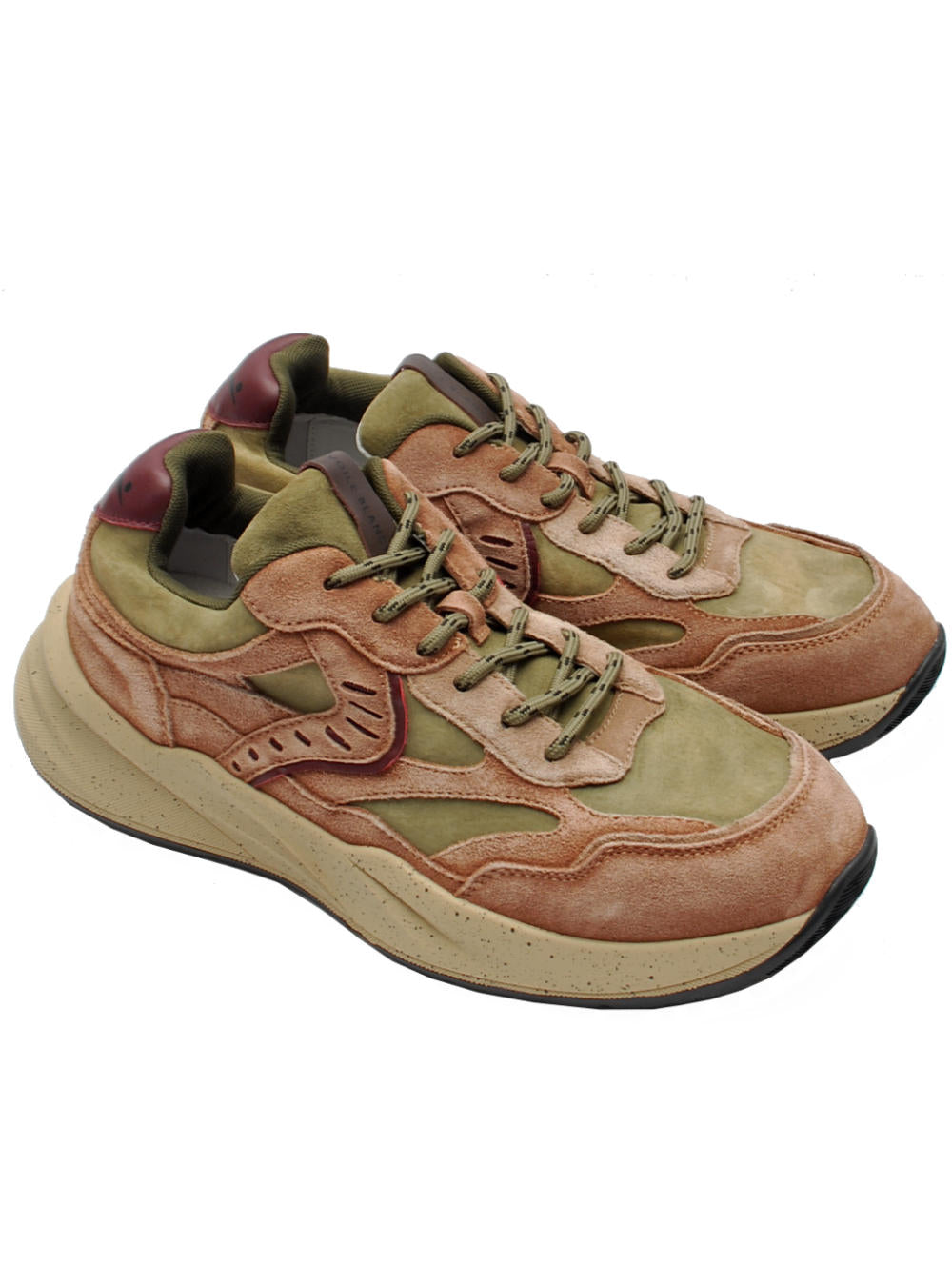 Sneakers Voile Blanche Club 22 Washed Leater  - Brown Army Green (Cod. 3D15) ai25 - Calzature Nucca